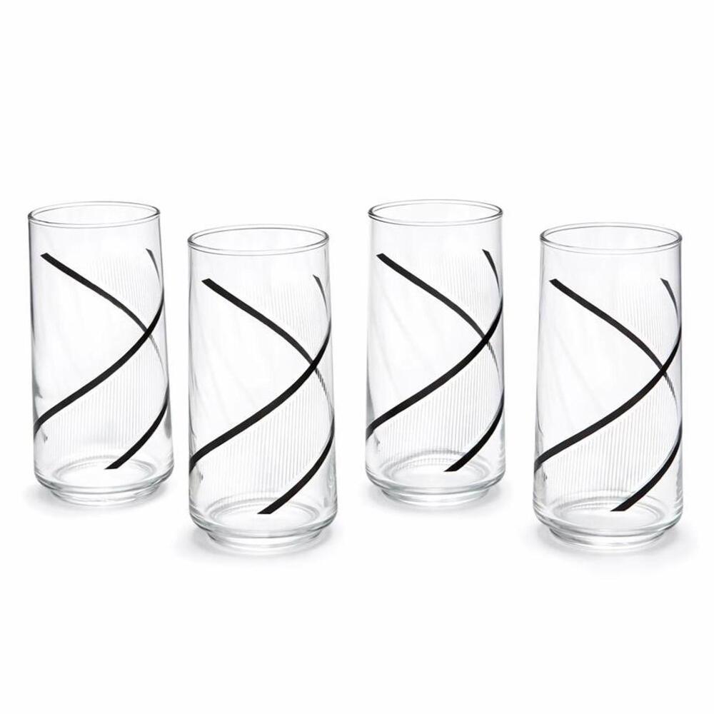 Vintage Crisa 16 oz Iced Tea Glasses – Set of 4 | Black Swirl Retro Tumblers